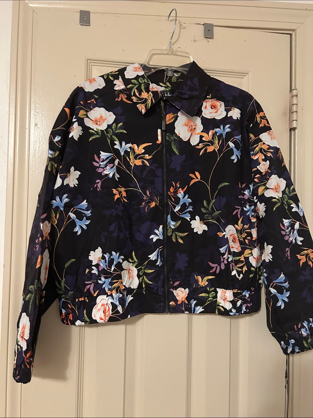Nicole Miller Navy Floral Bomber Jacket and pants